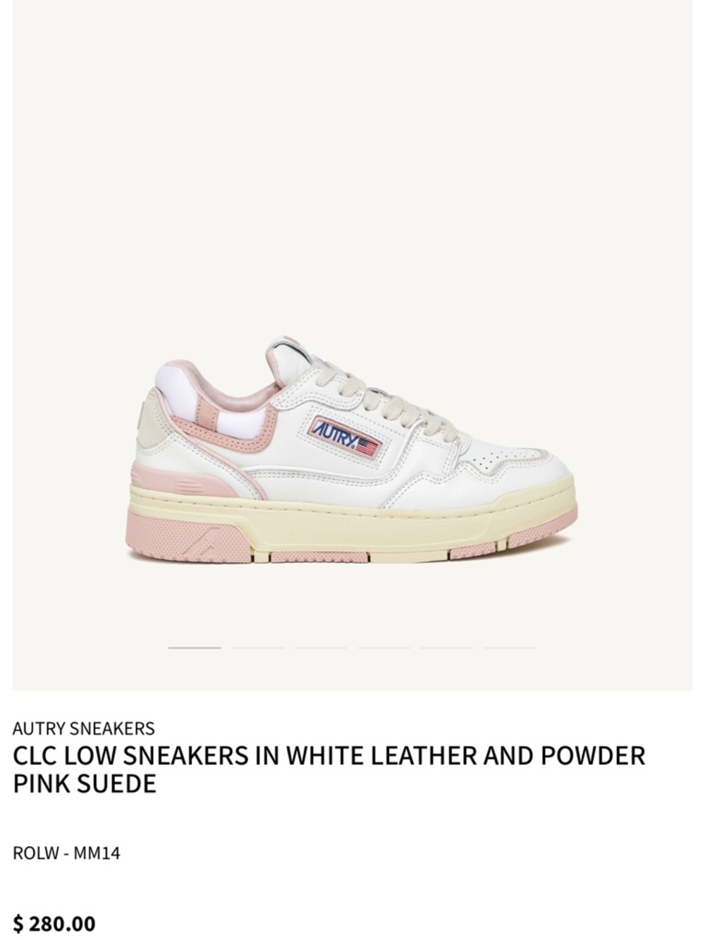 Autry CLC Low-Top Sneakers in White and Powder Pink